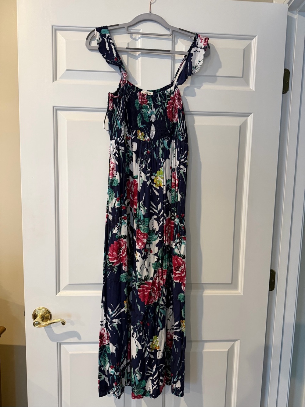 Umgee Navy Floral Maxi Dress with Pink and Green Accents